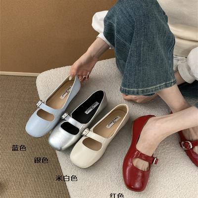 2025 Spring and Summer New Fashion Round Head Mary Jane Women's Shoes Light Mouth Retro Belt Buckle Single Shoes One Word with Flat Shoes