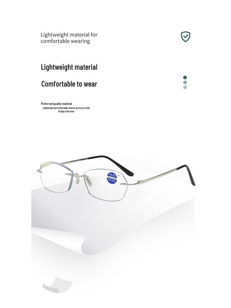 High-End Frameless Metal Anti-Blue Light Reading Glasses with Mortise and Tenon Design - Youthful Fashion.