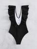 2024 European & American One-Piece Flounce Bikini - Solid Color, Sexy Swimwear