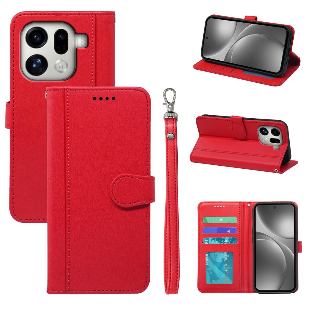 Etui Portfelowe z Magnetycznym Zapięciem i Paskiem na Telefon Skórzane do Oppo Find X9 Pro 5G