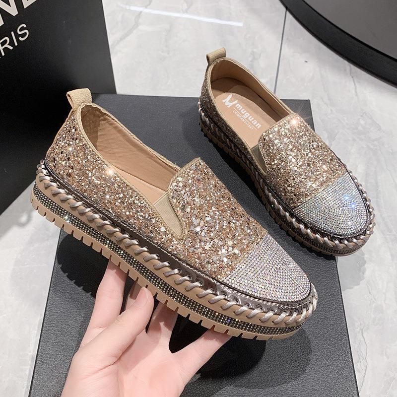 Summer New Flat-bottomed Thick-soled Glit Women's Singles Shoes for Lazy People