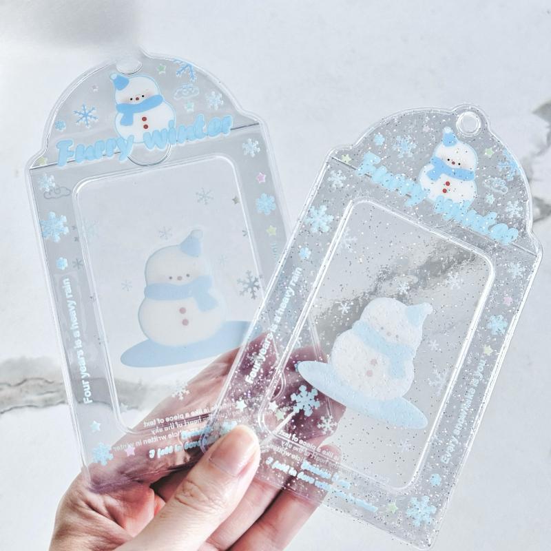 First Snow Series PVC Photocard Holder Kawaii Snowman Card Holder Kpop Photocard Sleeves Anime Character Picture Frames 2025