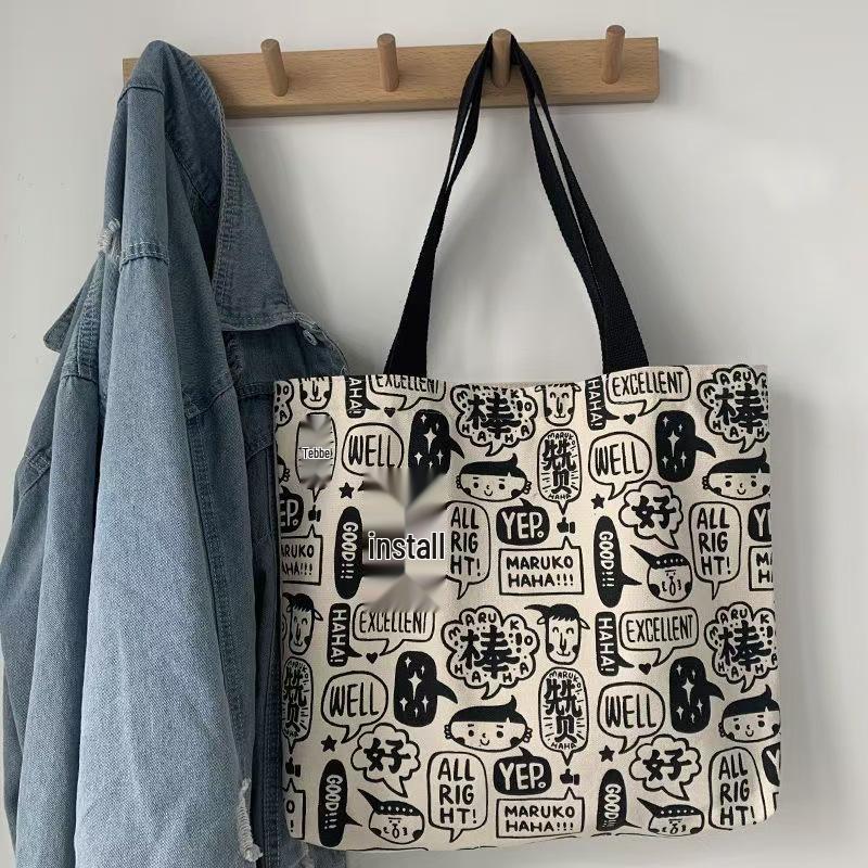 Women's 2025 Harajuku Style Canvas Tote - Korean Single Shoulder Bag, Versatile and Simple for Students