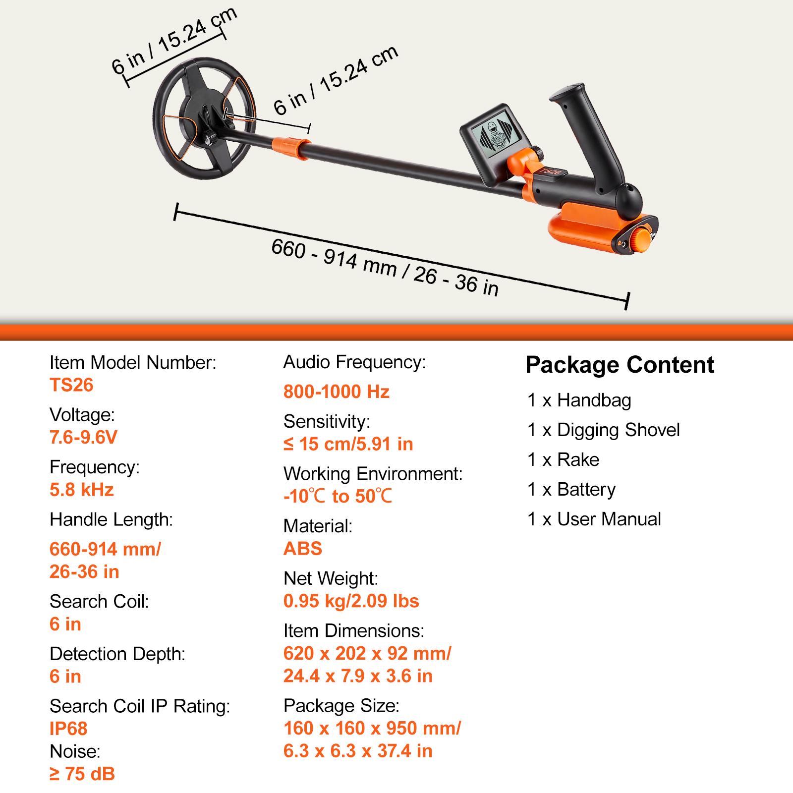 

SucceBuy Metal Detector for Kids 6 Inch 25 -37 Adjustable Length IP68 Waterproof Search Coil & LCD Display for Detecting Gold