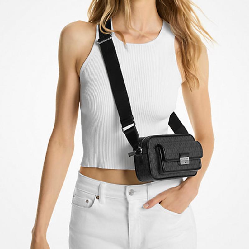 MICHAEL KORS Bradshaw Logo Classic Coated Canvas Crossbody Bag Small Women's Black