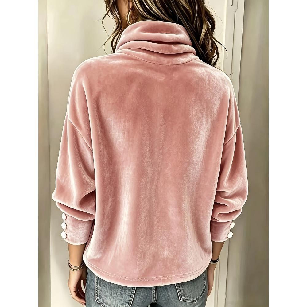 Herfst Winter Hoge Hals Fleece Sweatshirt Dames Los Effen Kleur Fleece Gevoerd Top Mode Veelzijdig Casual Pullover Warm Vest