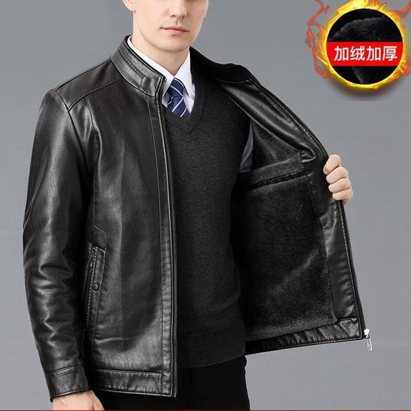 Genuine leather jacket men's fur integrated fleece thickened dad clothing middle-aged and elderly leather jacket men's leather jacket