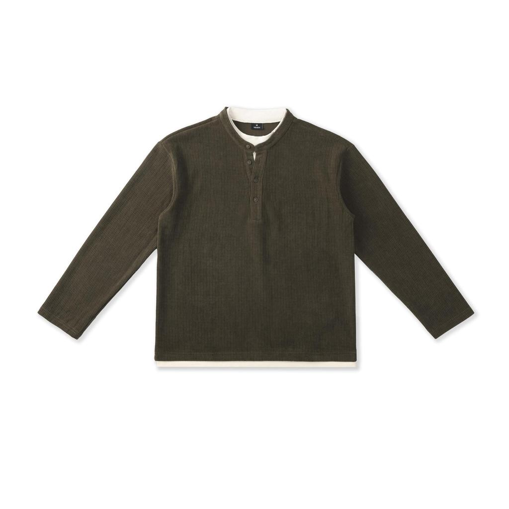 Men's Washed Two-Piece Look Long Sleeve American Streetwear Loose Heavyweight Plus Size Top 550