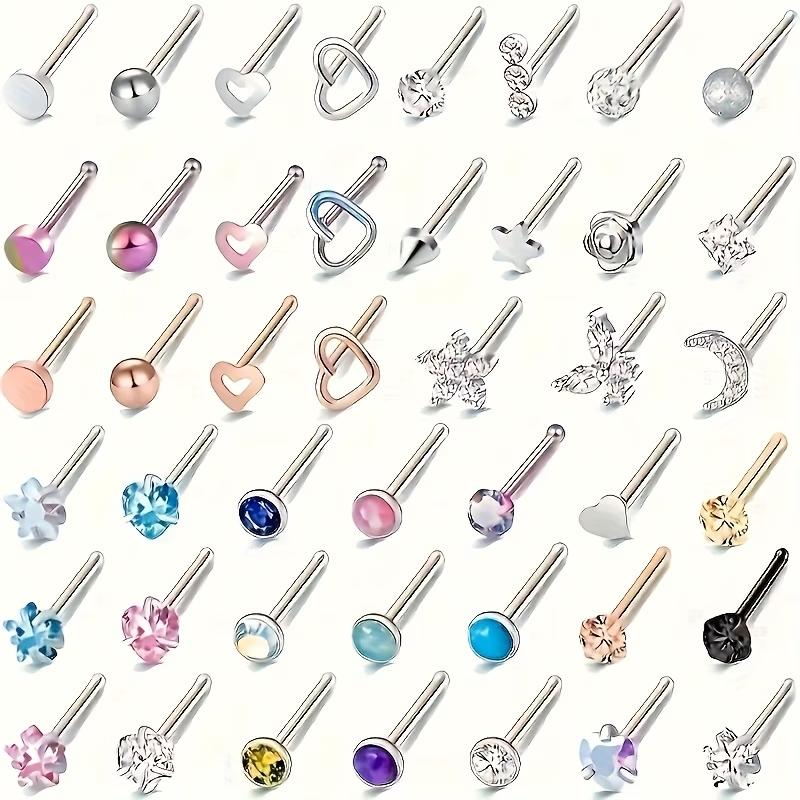 Exquisite and High-grade Stainless Steel Nose Studs, Ear Studs & Nose Rings Piercing Set for Women, Cute Feminine Jewelry
