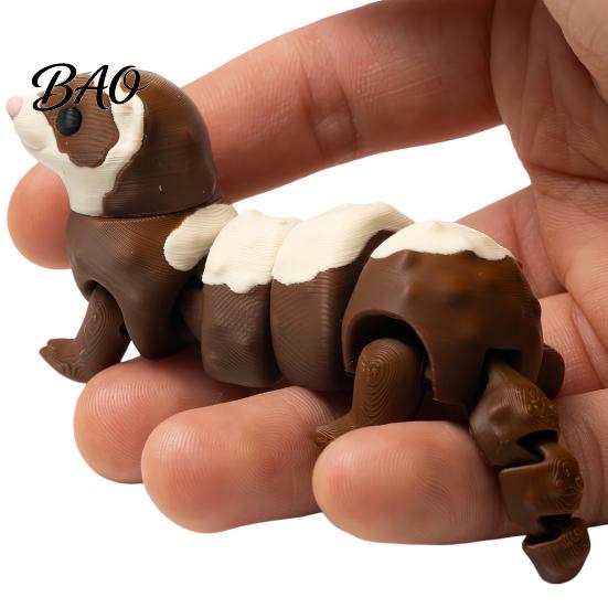 Heilende Tierfigur 3D-gedrucktes bewegliches Frettchenspielzeug, Flexible Gelenk-Fidget-Figur, Niedliches interaktives Spielzeug PLA-Schreibtischverzierung & Auto
