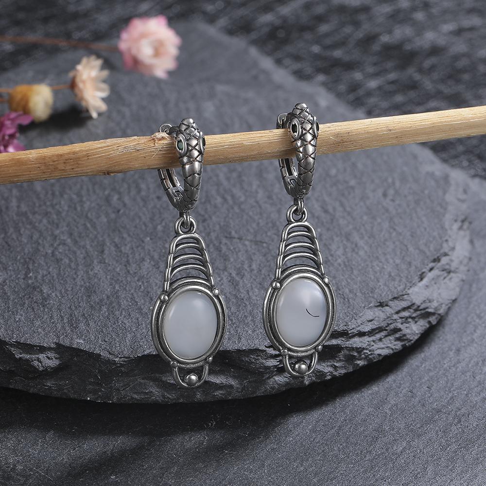 Natural Shell Stone Drop Earrings for Women White Black S Silver Hoop Earring Party Gift Fine  Wholesale