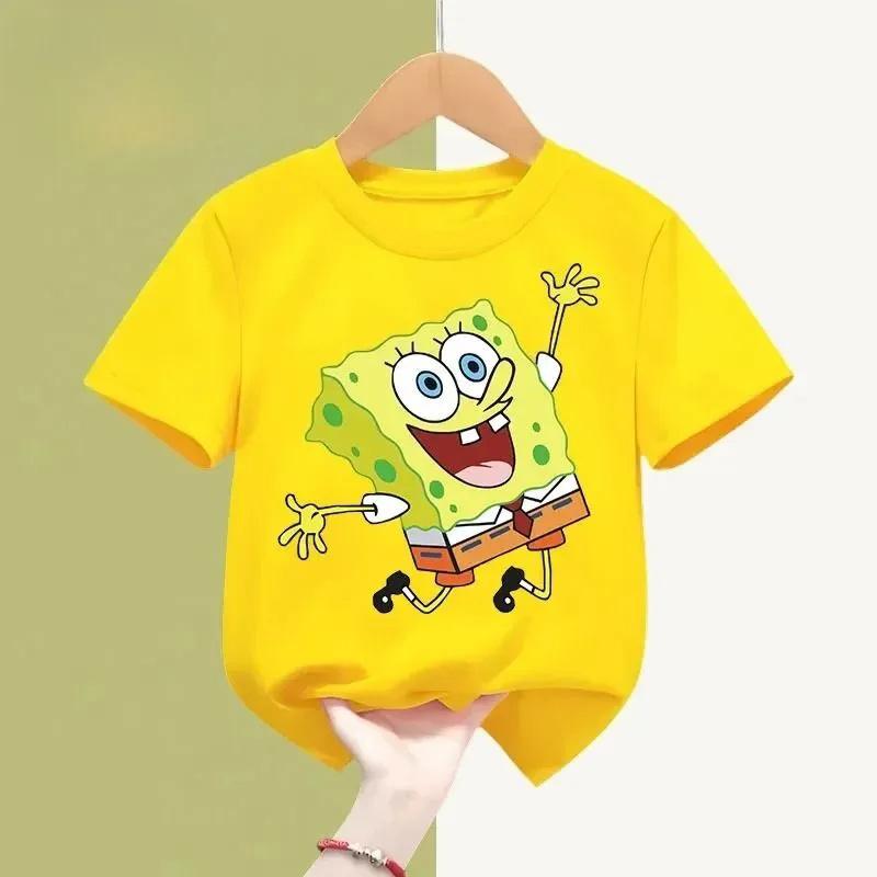 

SpongeBobs Children Clothing Anime Summer Short Sleeve SquarePants Clothes T-shirt Cartoon Kids Tops 100