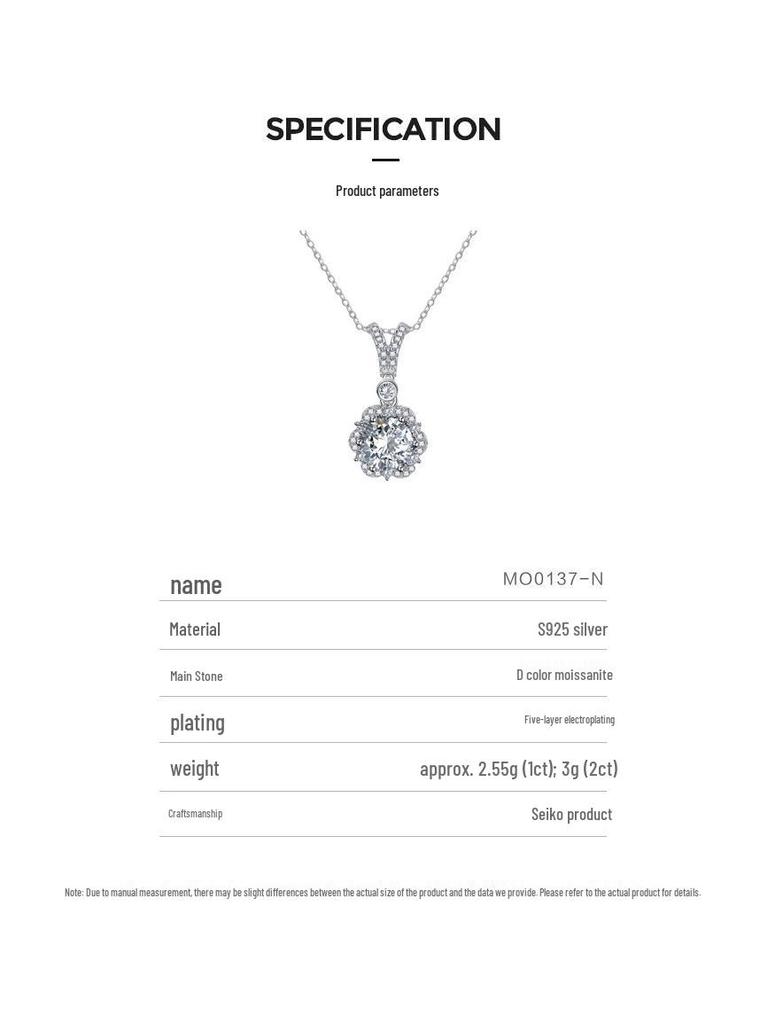 Sterling Silver Moissanite Flower Clavicle Necklace - Elsa Princess Pendant for Women