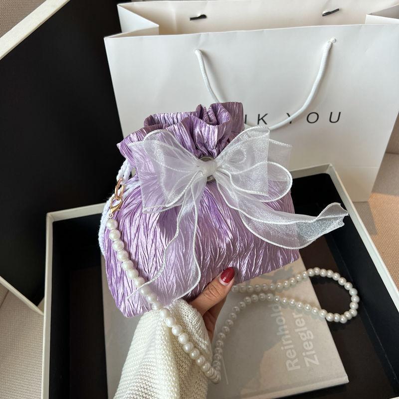 

Летняя фея нежный ветер бант сумка-ведро женская 2025 новая трендовая текстура нишевая универсальная на плечо сумка-мессенджер one size fits all фиолетовый