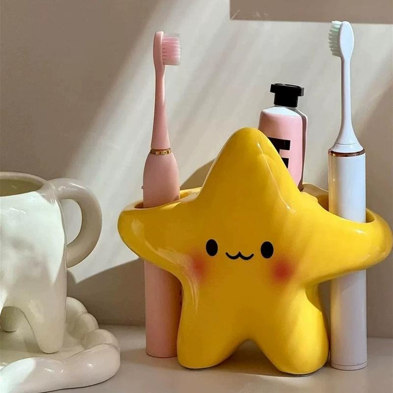 2/1Pcs Star Toothbrush Toothpaste Storage Rack, Cute Facial Design, Creative Styling, Diverse Storage Without Taking Up Space