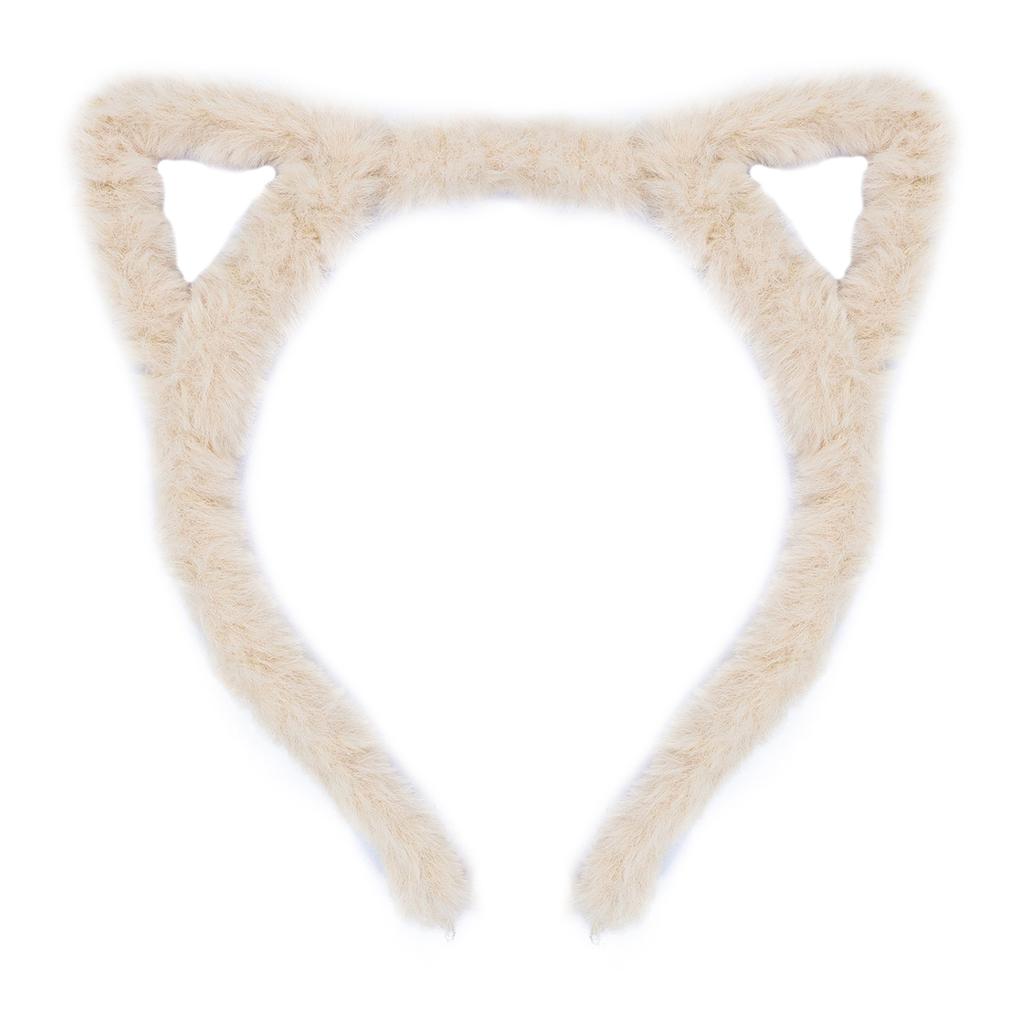 Furry Cat Ears Headband Halloween Cosplay Cat Women Hairband, Black White Pink Kakhi