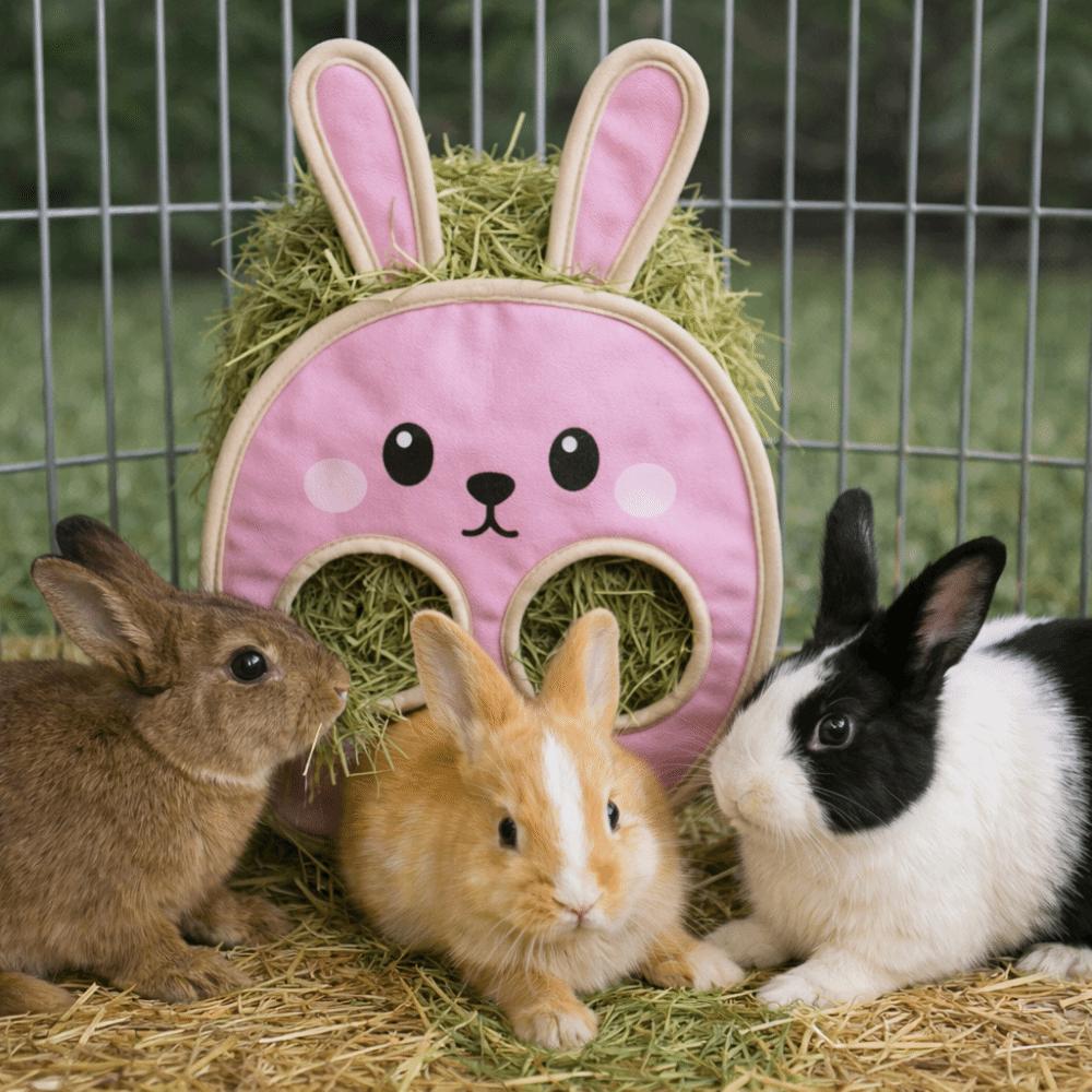 Cute Suspended Type Rabbit Hay Bag Chew-Proof Bunny Shaped Hamster Feeding Bag Cartoon Hay Feeder Bunny Feeding
