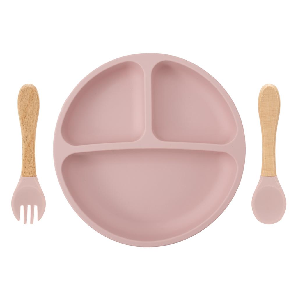 Color Kids 3PCS Children Feeding Tableware Set BPA Free Silicone Dishes Plate With Spoon Fork Training Baby Dinnerware Utensils