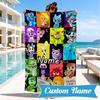 Custom Name Happy Tree Celebration Heart In Space Adventure Microfiber Beach Towel, Lightweight for Summer Travel, Swimming Pool Fan Gift