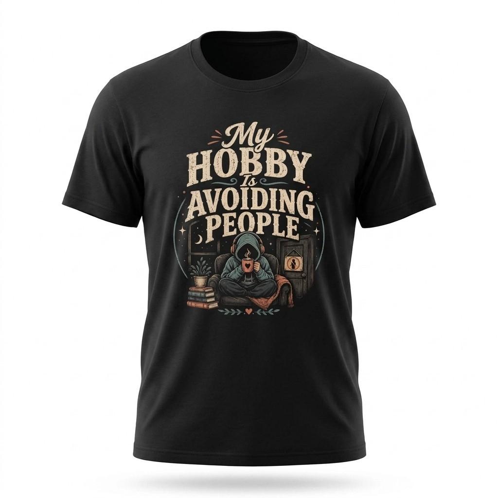 My Hobby Is Avoiding People Funny Introvert Black T-Shirt