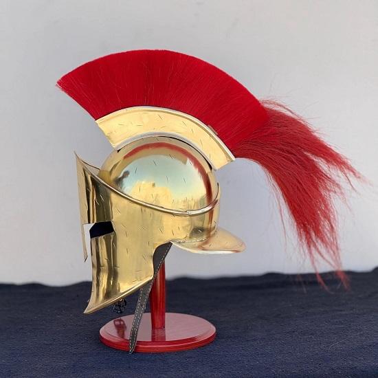 Spartan Helmet  Golden King Leonidas 300 Movie Authentic Replica Steel Knight Helmet with Wooden Stand