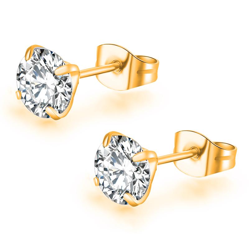 3-7mm 4 Claws Zirconia Crystal Earrings for Women Stainless Steel Gold Copper color Stud Earrings Zircon Women Accessories