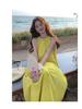 Elegant Yellow Sleeveless Halter Neck A-line Dress - Women's Retro Resort Style.