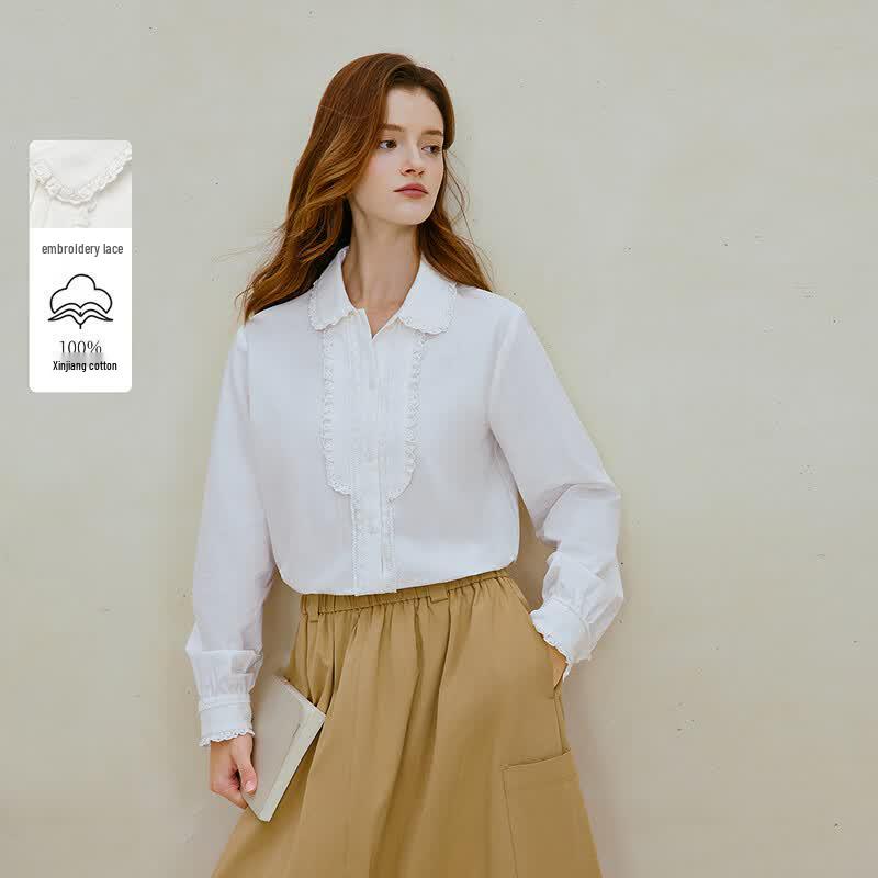 INMAN French Lace Doll Collar Cotton Shirt M