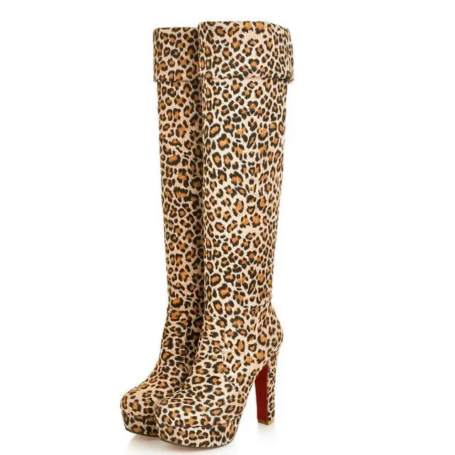 Women High Heels Slip On Over the Knee Sexy Long Boots Female Platform Ankle Patchwork Flock Two Ways Wear Plus Size