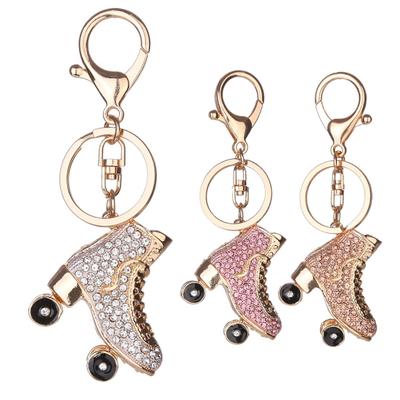 Woman Rhinestone Roller Skates Pendant Keychain Key Ring Backpack Ornaments