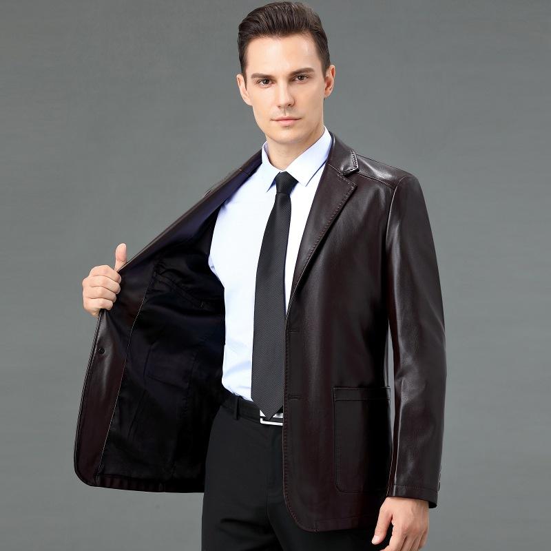 Autumn and Winter New Style Suit Collar Sheepskin Leather Jacket Men's Jacket Business Casual Middle-aged Dad Leather Jacket