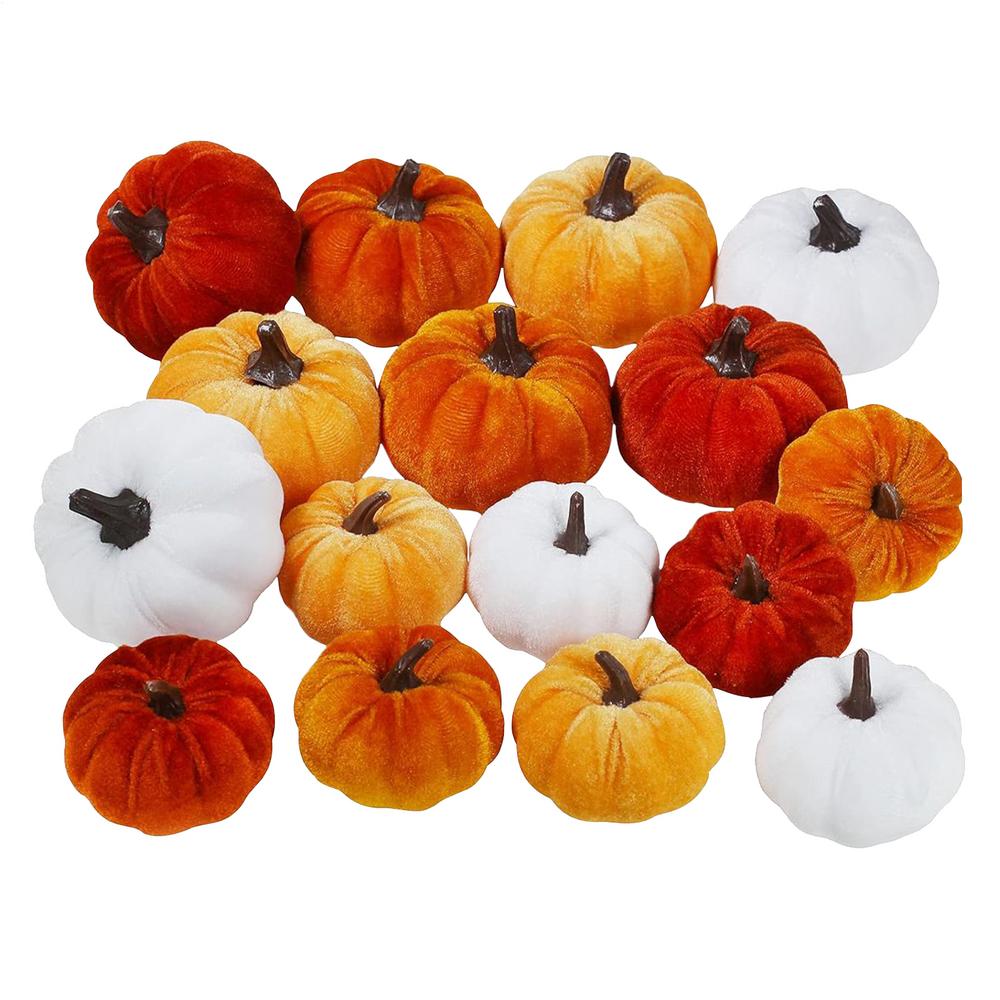 16pcs Velvet Artificial Pumpkin Decor Desktop Pumpkin Ornament Autumn Fall Thanksgiving Harvest Festival Halloween Decoration