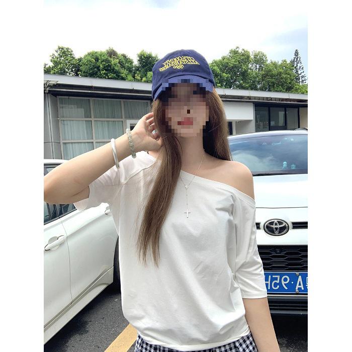 

Женская серая футболка с открытыми плечами и короткими рукавами – Повседневный и свободный летний топ Medium белый