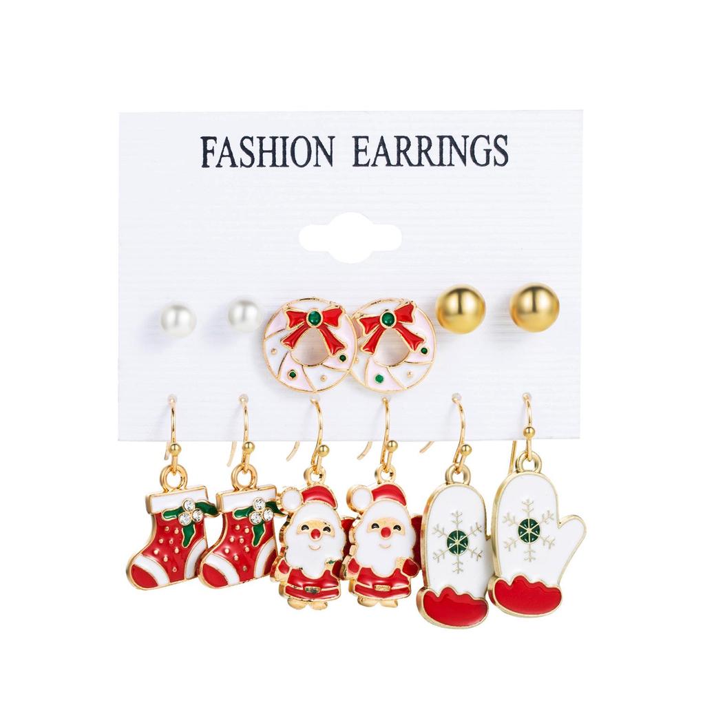Santa & Christmas Tree 6-Piece Earring Set - Festive European & American Style by Moshang