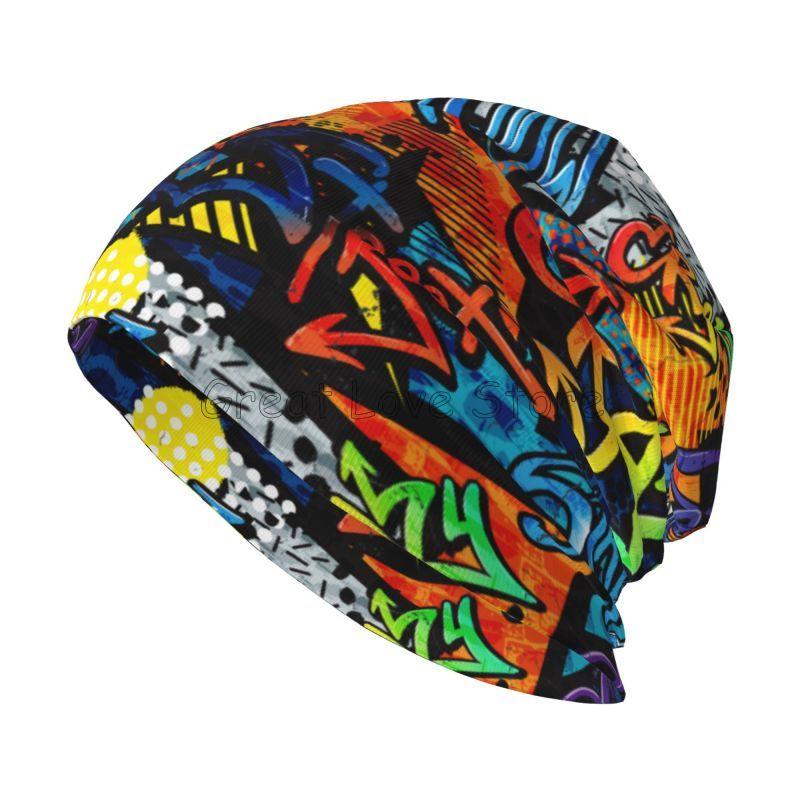 Graffiti Slouchy Beanie Hats for Men Women American Comic Collection Pop Art Skull Print Caps Autumn Winter Warm Knit Hat