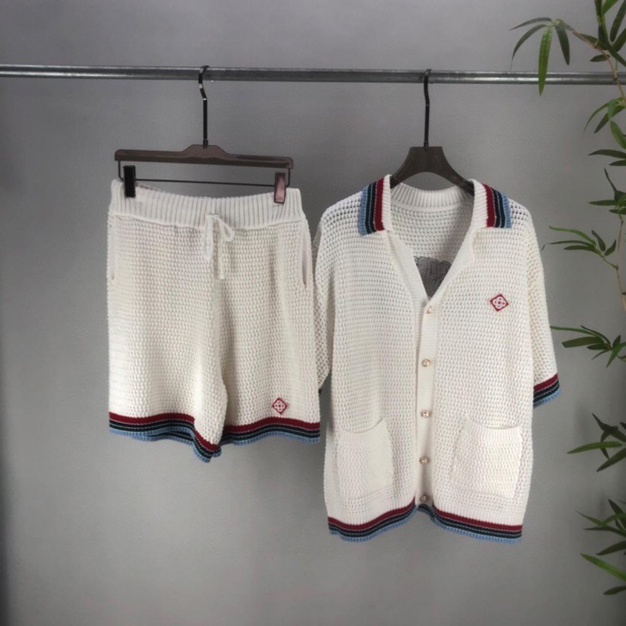 Unisex Short-Sleeved Knit Cardigan & Shorts Set with Pearl Buttons 2XL