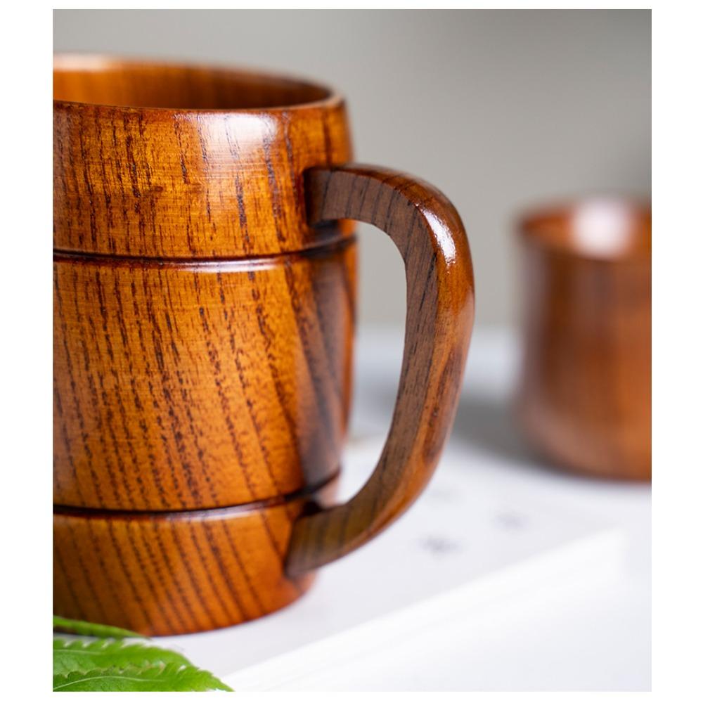 Solid Wood Water Cup Household Mug Simple Milk Cup Handle Retro Coffee Cup Breakfast Tea Cup
