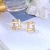 Fashion Hollow Square Stud Earrings for Women Golden Smooth Metal Patchwork Crystal Rhombus Small Earrings Geometric Zircon