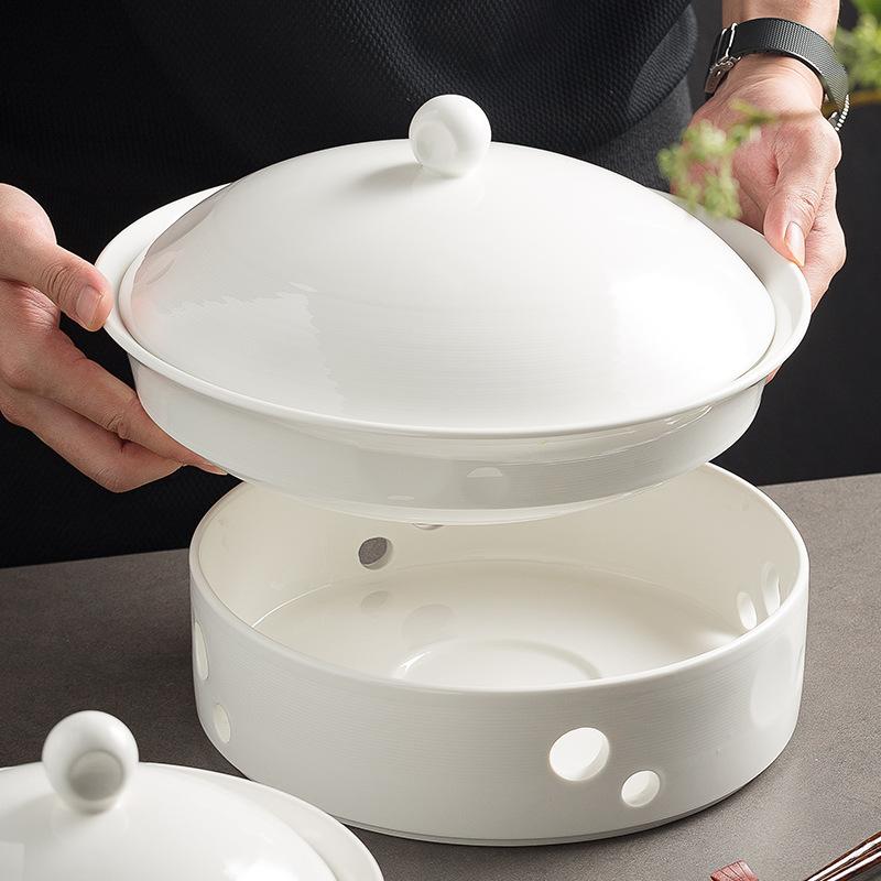 Chinese Sauerkraut Fish Heating Insulation Plate Soup Plate Hotel Tableware Commercial Open Furnace Ceramic Dry Pot Plate Boiled Meat Plate