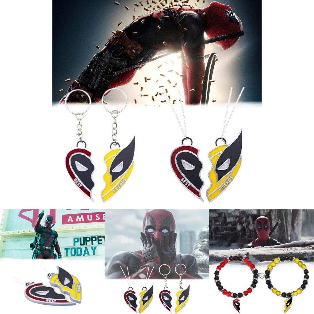 Deadpool Wolverine Najlepsi Przyjaciele Serce Geometryczny Stop Alloy Naszyjnik Czerwony Żółty Kreskówka Prezent