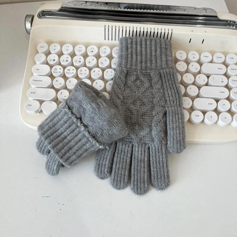 Zesílené pletené podzimní zimní rukavice Kompatibilní s dotykovou obrazovkou Teplé izolační rukavice pro jízdu Jednobarevné Roztomilé rukavice Unisex