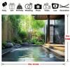 2D Tranquil Spa Pool with Green Bamboo and Stones Background