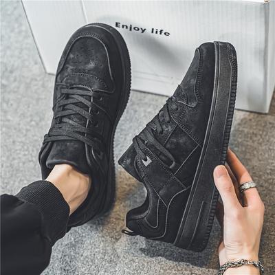 Pure Black Men's Shoes 2024 New Summer Versatile Thick-soled Heightening Casual Board Shoes Youth Work Sports Trendy Shoes