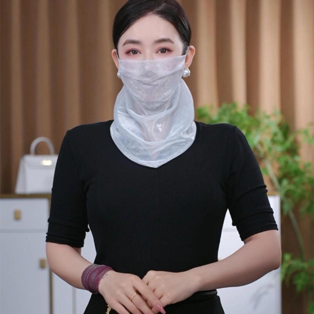 

Colorful Summer Sun Protection Veil Magnetic Women s Solid Color Gauze Scarf Pearl Silk Scarf silver