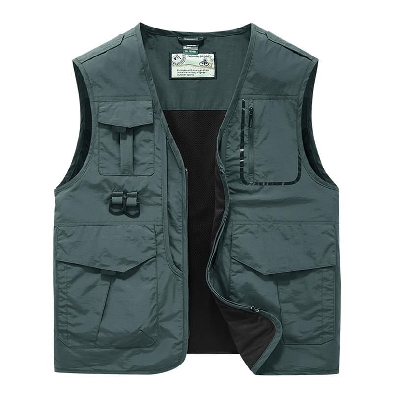 New Men's High-quality Multi Pocket Quick Drying Lightweight Vest, Outdoor Hiking Vest,casual Versatile Oversized Fishing Jacket