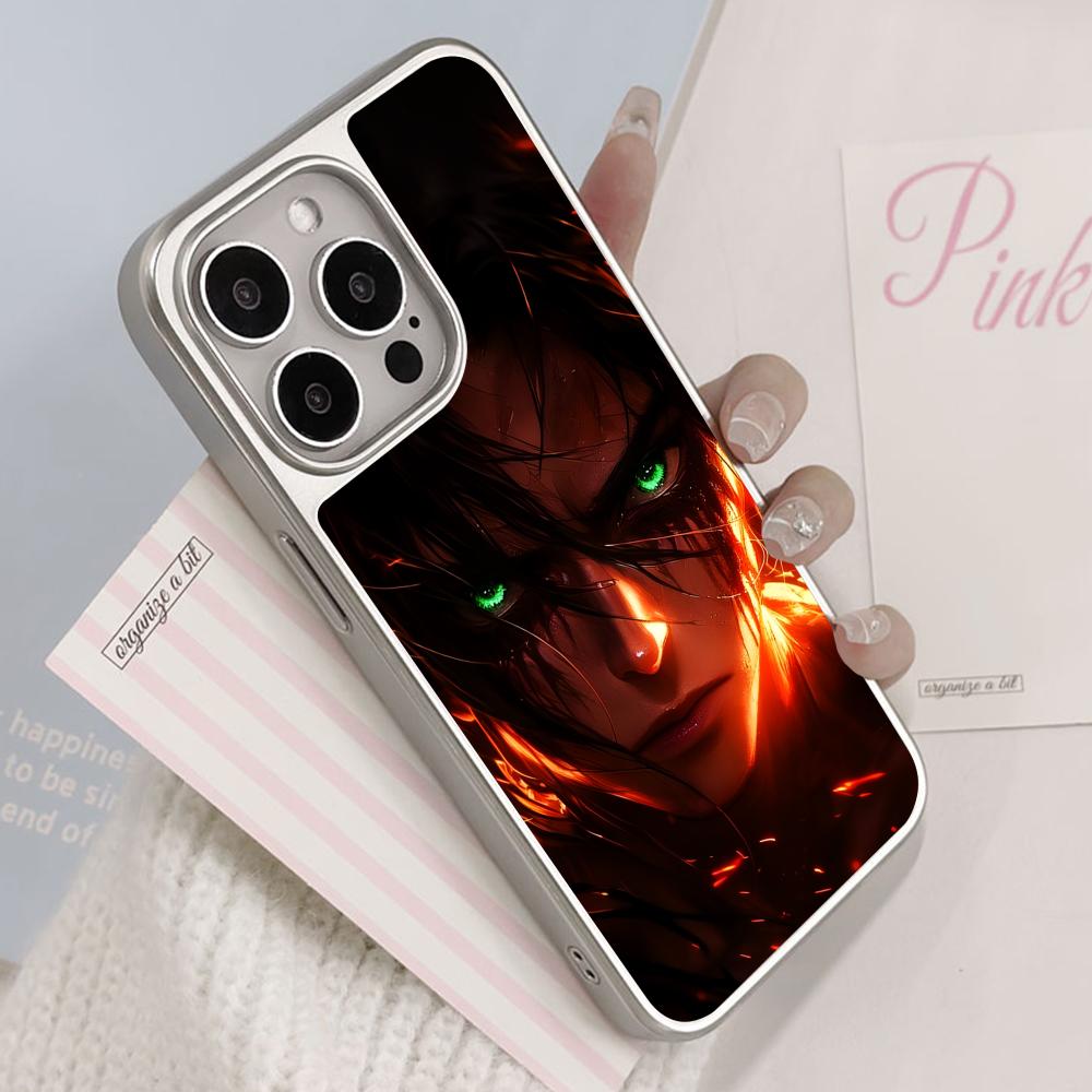AOT Eren Yeager Silver Plating Mobile Phone Case for iPhone 17 16 15 14 13 12 11 Air Pro Max Plus Colorful Cover