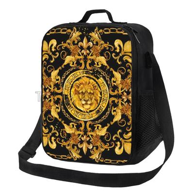Goldener Löwe Barock Isolierte Lunchtasche für Männer Frauen Tragbar Wasserdicht Kühlfach Thermische Bento Tragetasche für Arbeit Picknick Strand