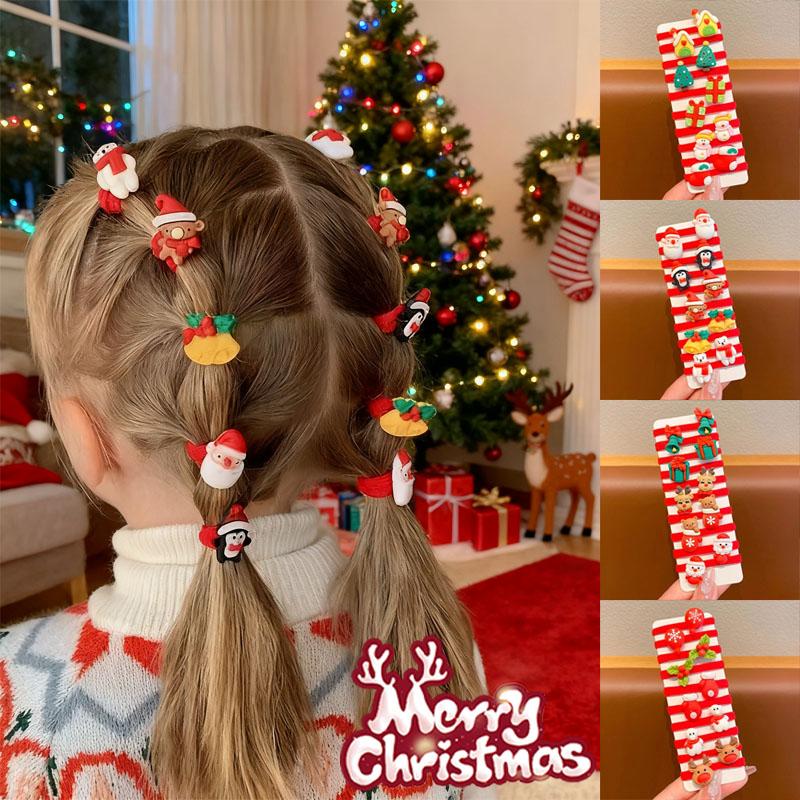 Christmas Hair Ties Xmas Reindeer Antlers Hair Accessories Girls Hair Elastics Snag-Free Hair Bands Holiday Hair Ornaments