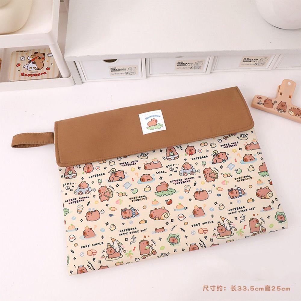 Multifunction Capybara File Bag Washable Fabric Cartoon Paper Storage Bag  Makeup Bags