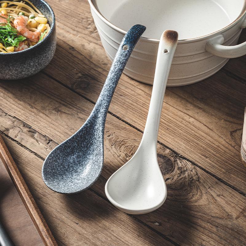 Japanese Ceramic Long-Handle Soup Spoon for Porridge & Hot Pot